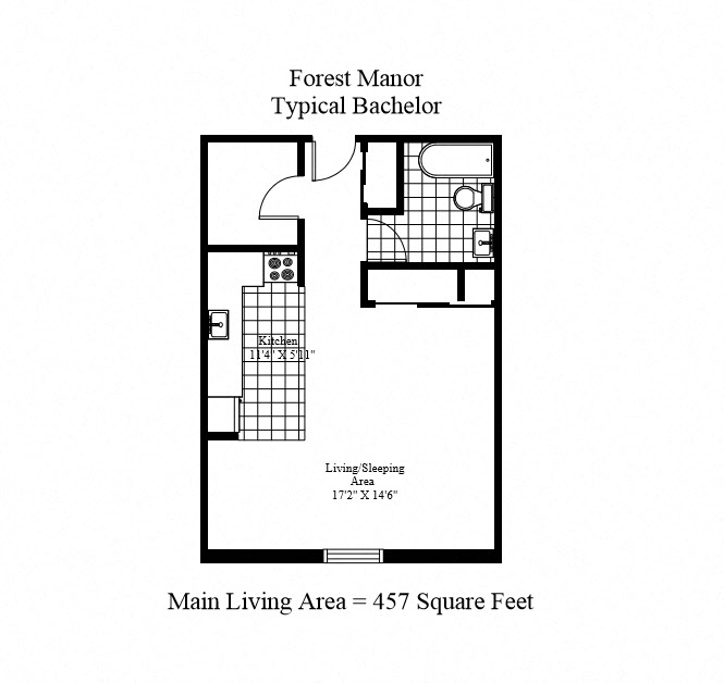 Floor plan for studio, 1 bath, 457 sqft